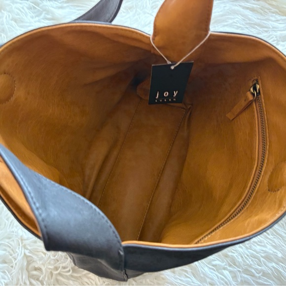 NWT Camel Brown - Charcoal Black Vegan Leather Joy Susan Women's Bag - Picture 9 of 10